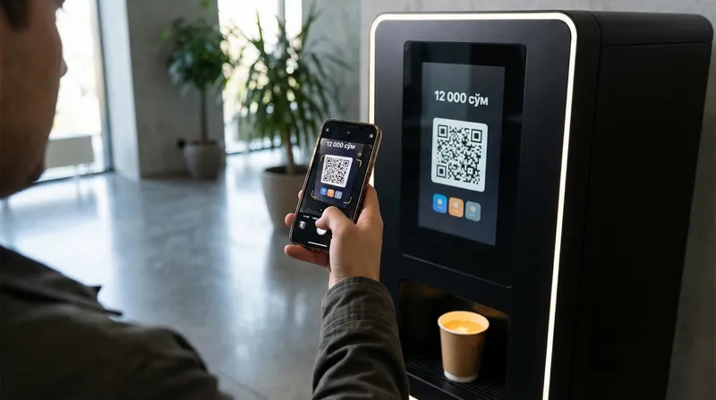 Оплата кофе через QR-код в вендинговом автомате CoffeeBox
